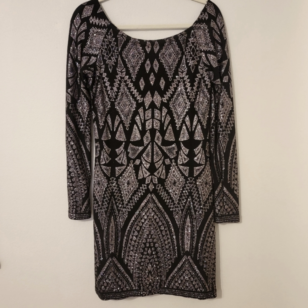 Long Sleeve Balck Sequin Dress